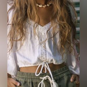 ROXY Women's “What A Vibe” Long Sleeve Crop Top Size Small BoHo Festival Whimsy